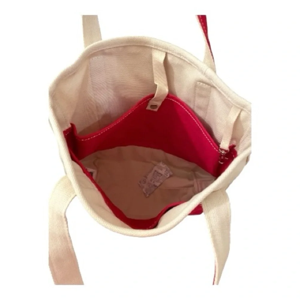 Lands' End Medium 5 Pocket Open Top Canvas Tote Bag, Red & White, New w/Tags. - Picture 4 of 6